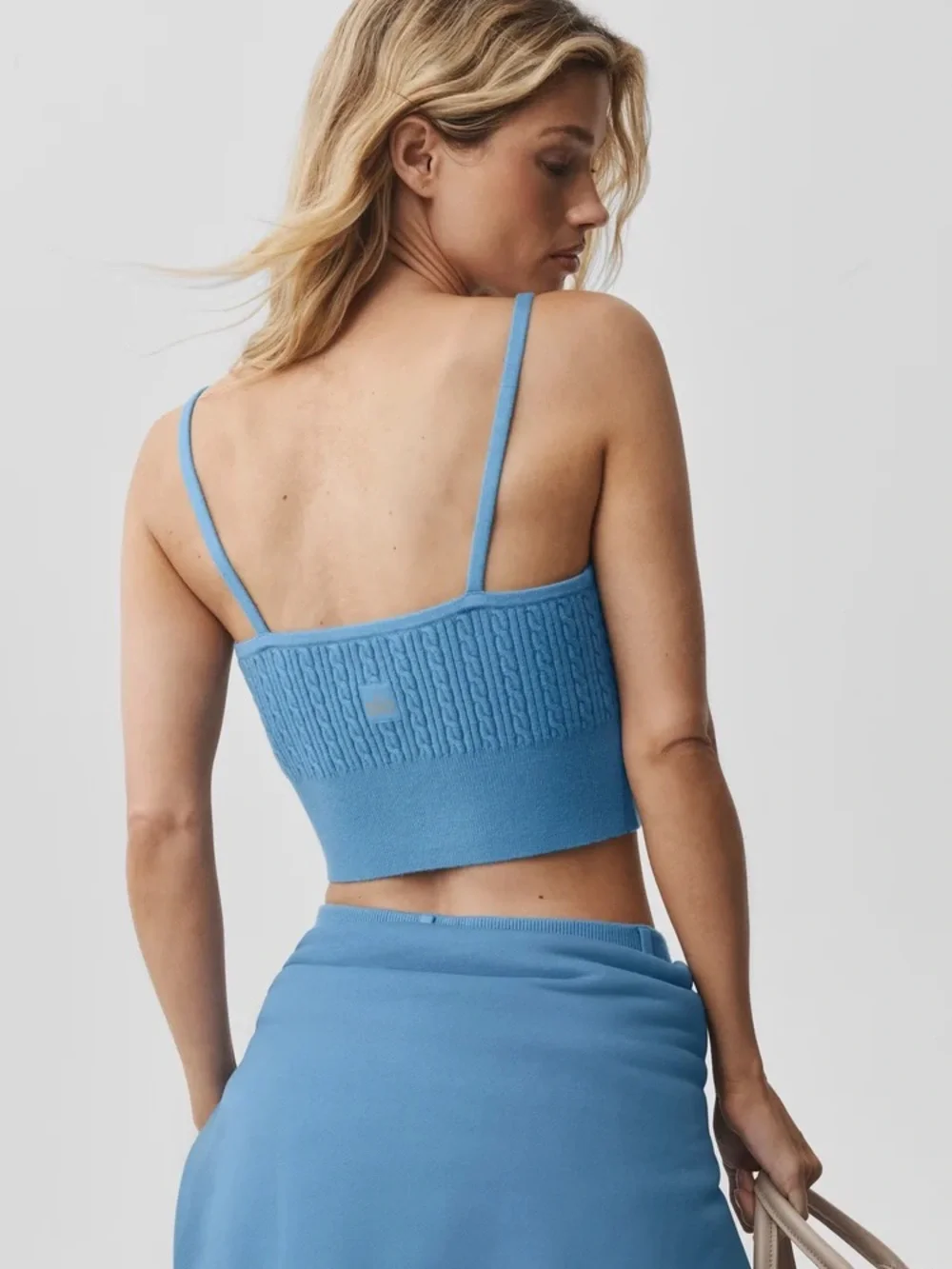 Alo Blue Cable-Knit Cropped Tank Top